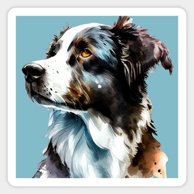 Watercolor Portrait of Border Collie Dog Sticker by KOTOdesign